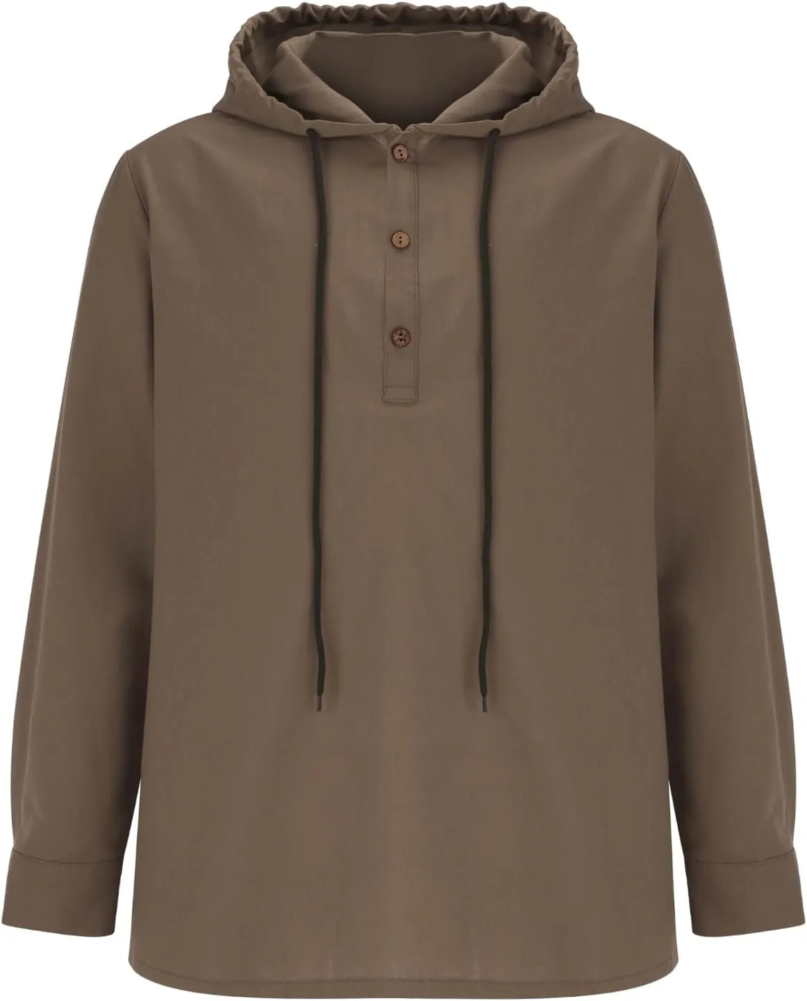 Summer Cotton and Linen Hoodies for Men Solid Fashion Lightweight Shirt Quarter Button V Neck Long Sleeve Drawstring Pullover