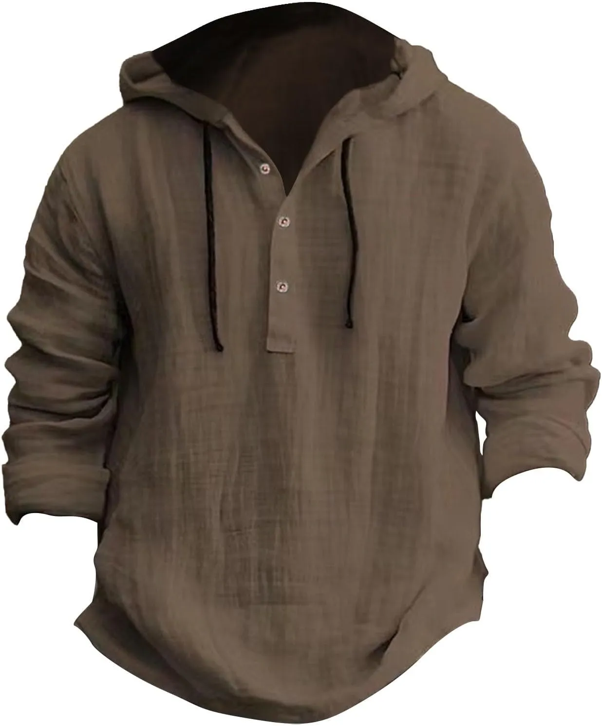 Summer Cotton and Linen Hoodies for Men Solid Fashion Lightweight Shirt Quarter Button V Neck Long Sleeve Drawstring Pullover