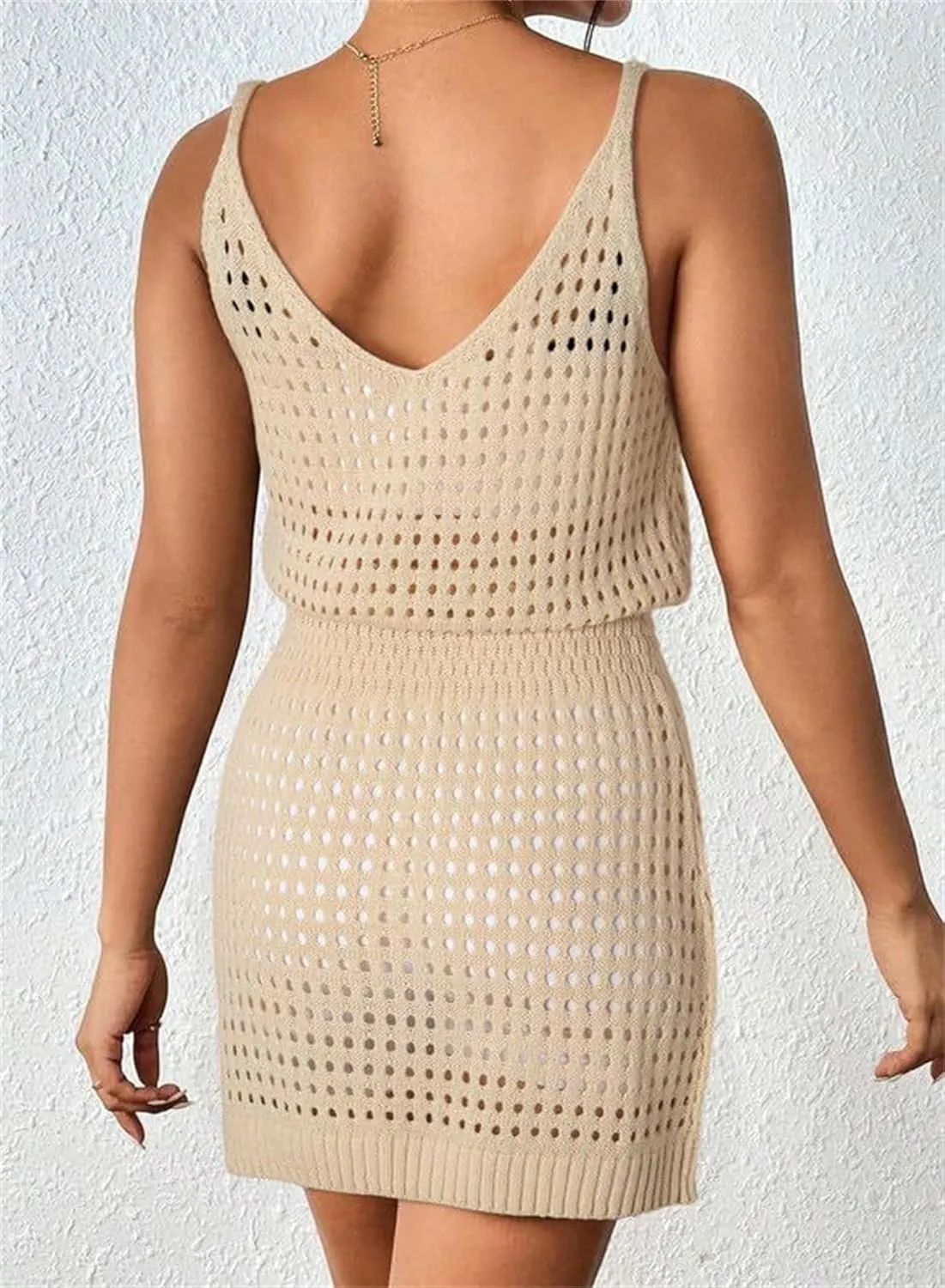 Summer Crochet Hollow Out Knit Beach Bathing Suit Swim Cover Ups for Women Sleeveless Vacation Dresses Outfits