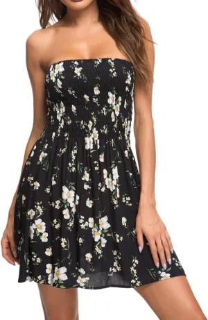 Summer Dress for Women Beach Boho Strapless Cover Ups Off Shoulder Floral Sundresses Off The Shoulder Dresses for Women