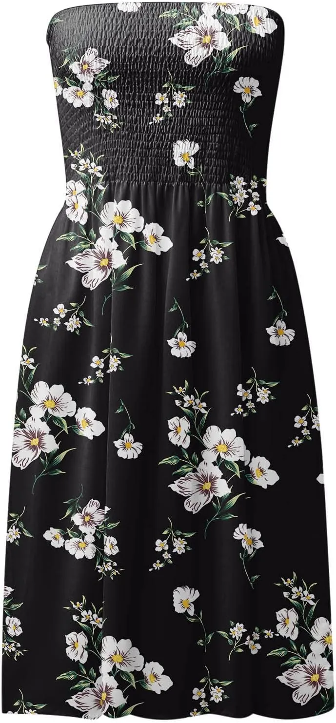 Summer Dress for Women Beach Boho Strapless Cover Ups Off Shoulder Floral Sundresses Off The Shoulder Dresses for Women