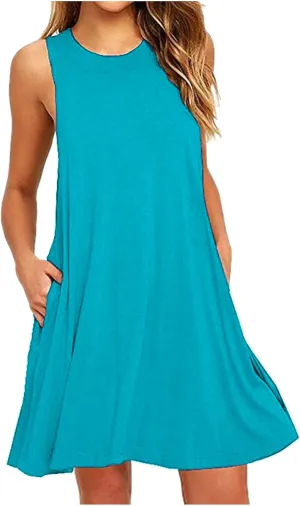 Summer Dresses for Women 2024 Casual Beach Sundresses Flowy Sleeveless Short Dress Fashion Loose Dress with Pockets