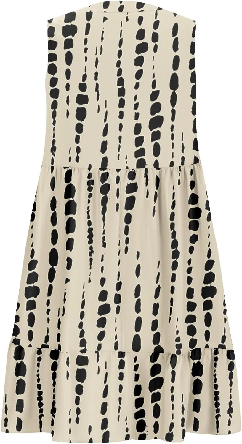 Summer Dresses for Women 2025 Casual Sleeveless Boho Floral High Waisted Ruffle V Neck Color Block A Line Mini Dress