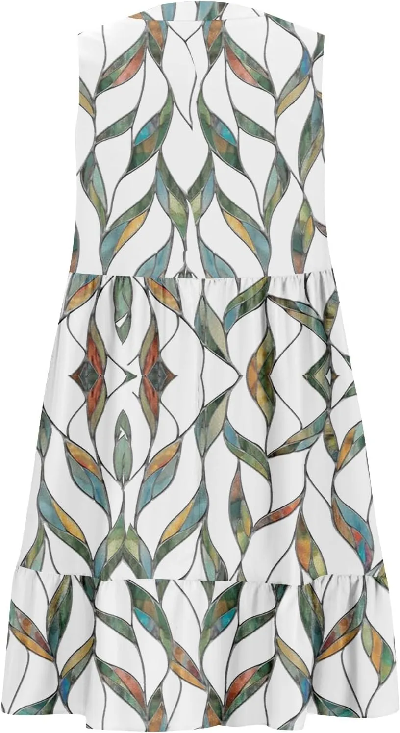 Summer Dresses for Women 2025 Casual Sleeveless Boho Floral High Waisted Ruffle V Neck Color Block A Line Mini Dress