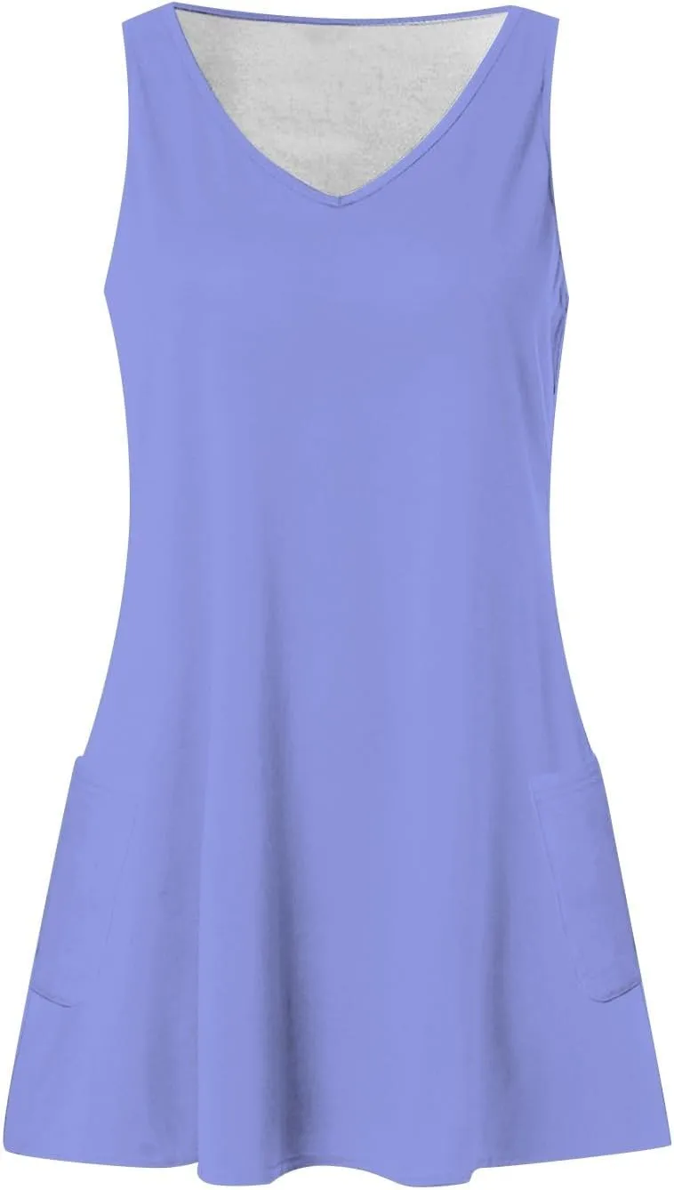 Summer Dresses for Women 2025 Casual V Neck Sleeveless Sundresses Boho Tank Dress Beach Dresses with Pockets