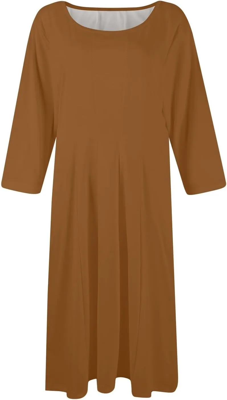 Summer Dresses for Women 2025 Round Neck 3/4 Sleeve Dress for Womens Dressed Midi Knee Length Dress with Pockets