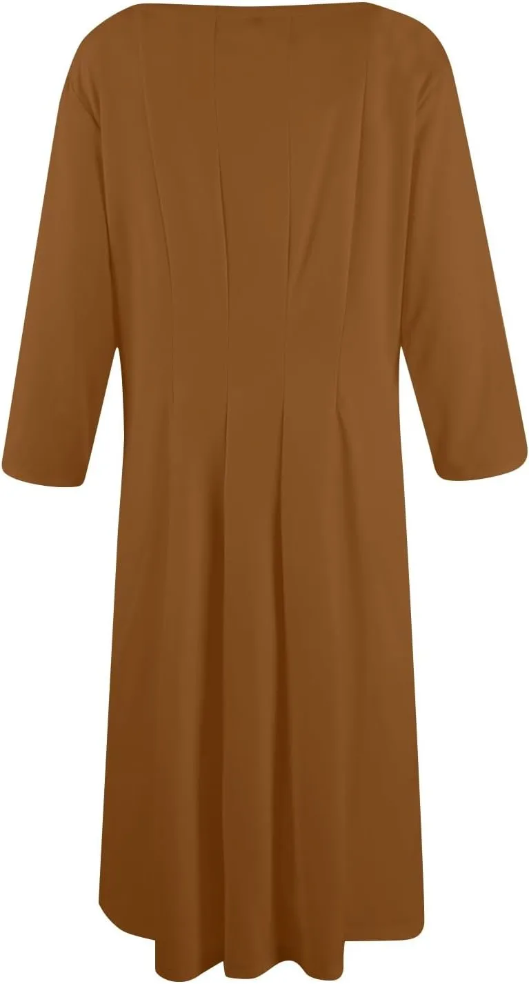 Summer Dresses for Women 2025 Round Neck 3/4 Sleeve Dress for Womens Dressed Midi Knee Length Dress with Pockets