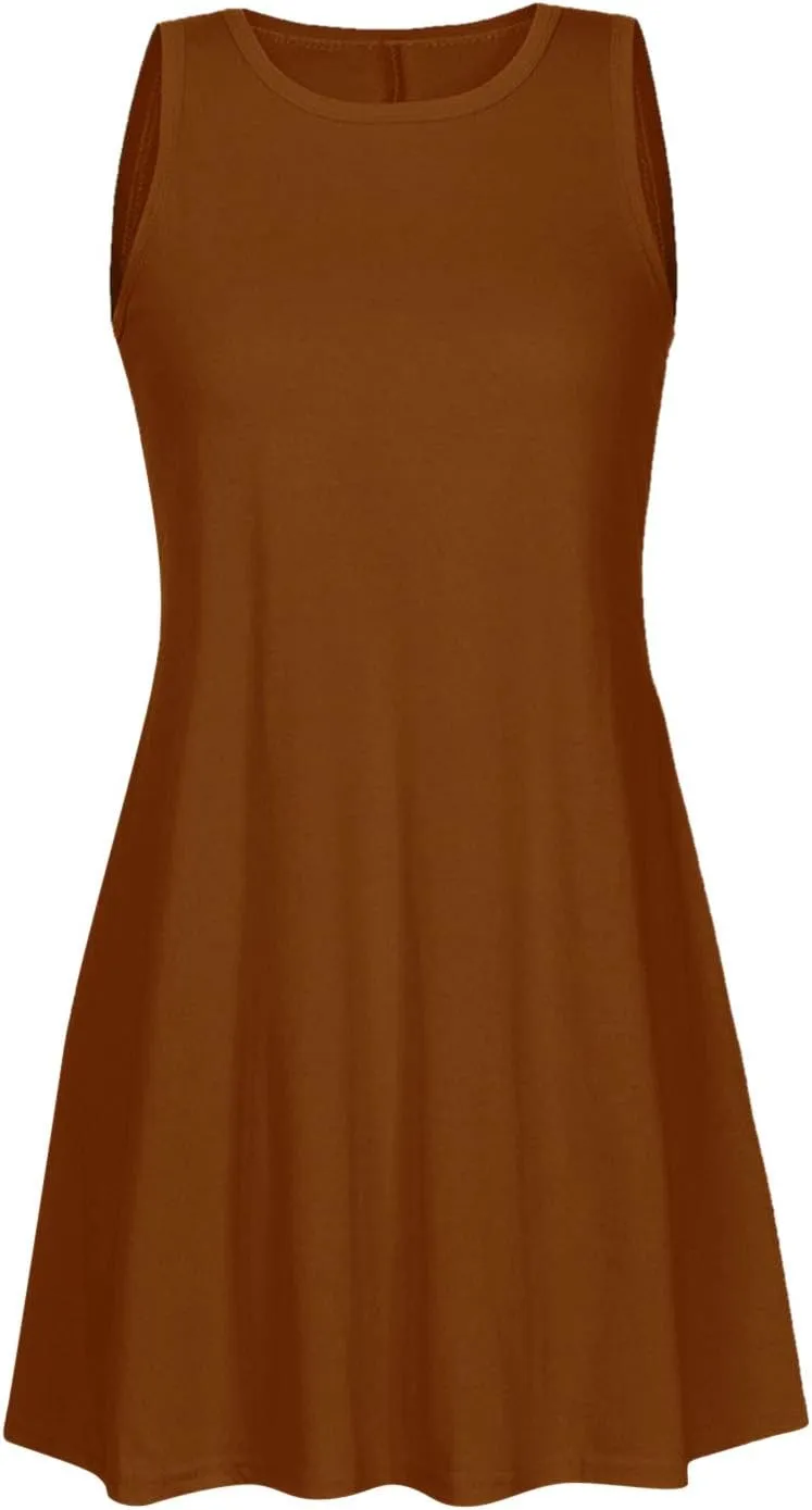 Summer Dresses for Women Sleeveless A-Line Beach Sundress Loose Casual Tank Dresses Tshirt Dress with Pockets