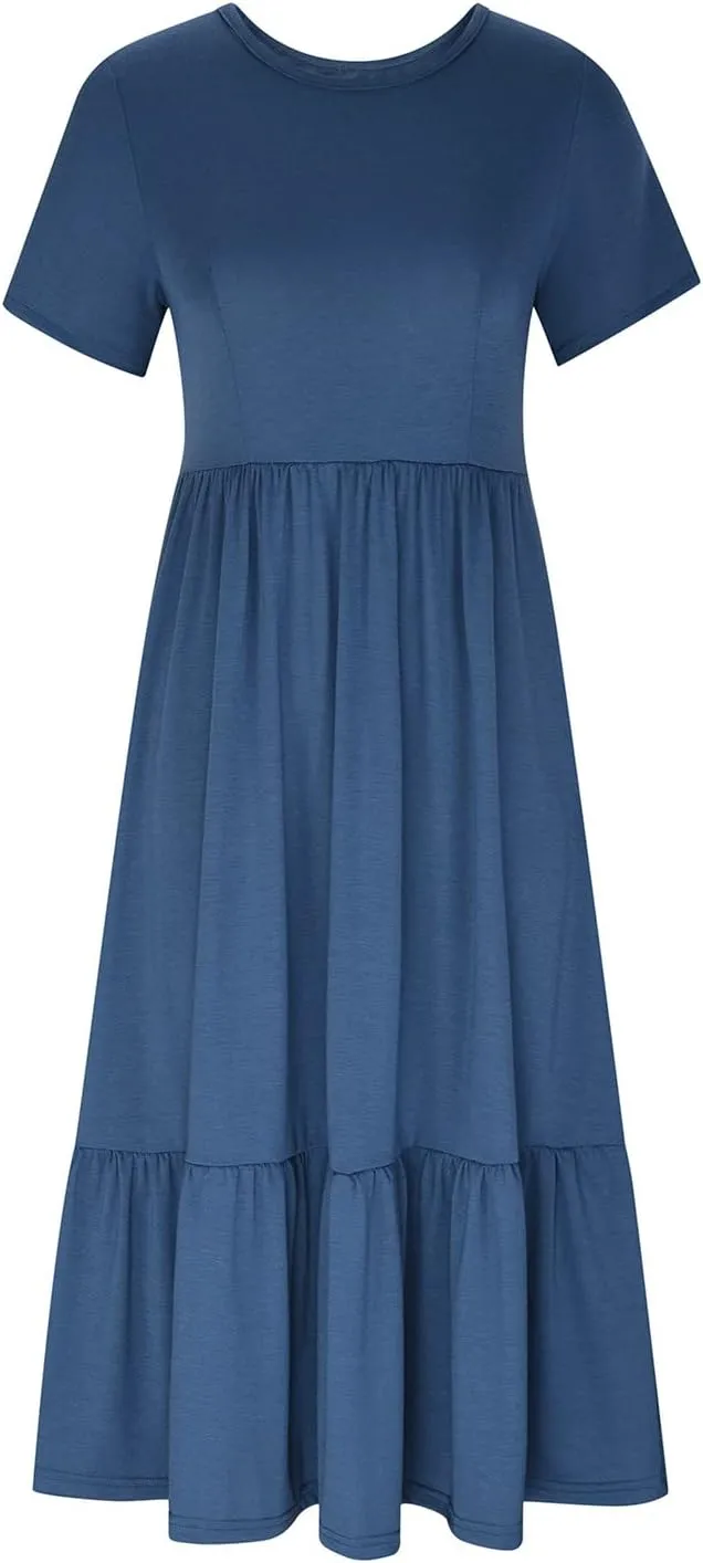 Summer Maxi Dresses for Women 2025 Crew Neck Short Sleeve Dress Casual Sun Dress Summer Beach Vacation Sundress