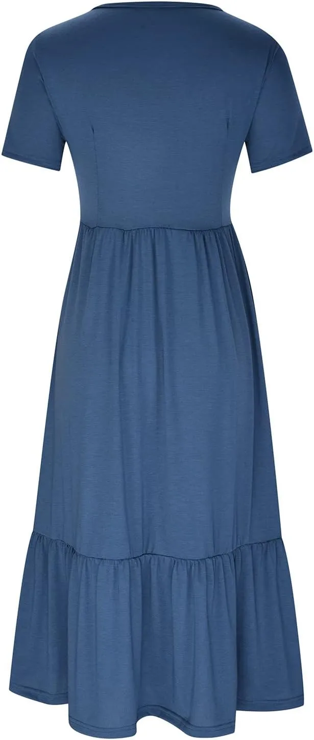 Summer Maxi Dresses for Women 2025 Crew Neck Short Sleeve Dress Casual Sun Dress Summer Beach Vacation Sundress