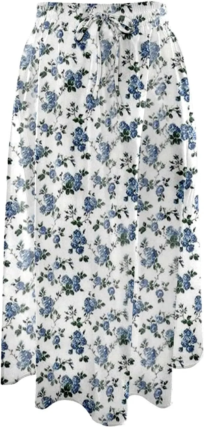 Summer Skirts for Women 2025 Casual Elastic Waist Midi Skorts Comfort Lightweight Drawstring Maxi Skorts with Pockets