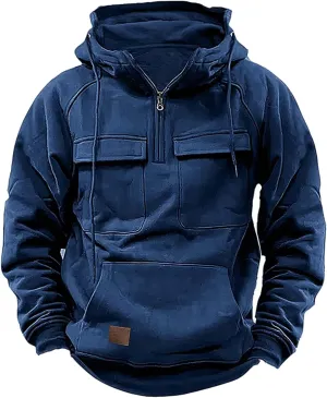 Tactical Hoodies for Men Military Quarter Zip Pullover Cargo Sweatshirts 1/4 Zip Pullover Lightweight with Pockets