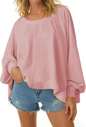 Tankaneo Womens Oversized Crewneck Sweatshirts Long Sleeve Loose Fit Slit Pullover Tops Fall Outfits Preppy Clothes
