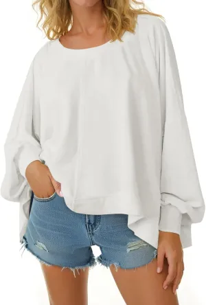 Tankaneo Womens Oversized Crewneck Sweatshirts Long Sleeve Loose Fit Slit Pullover Tops Fall Outfits Preppy Clothes