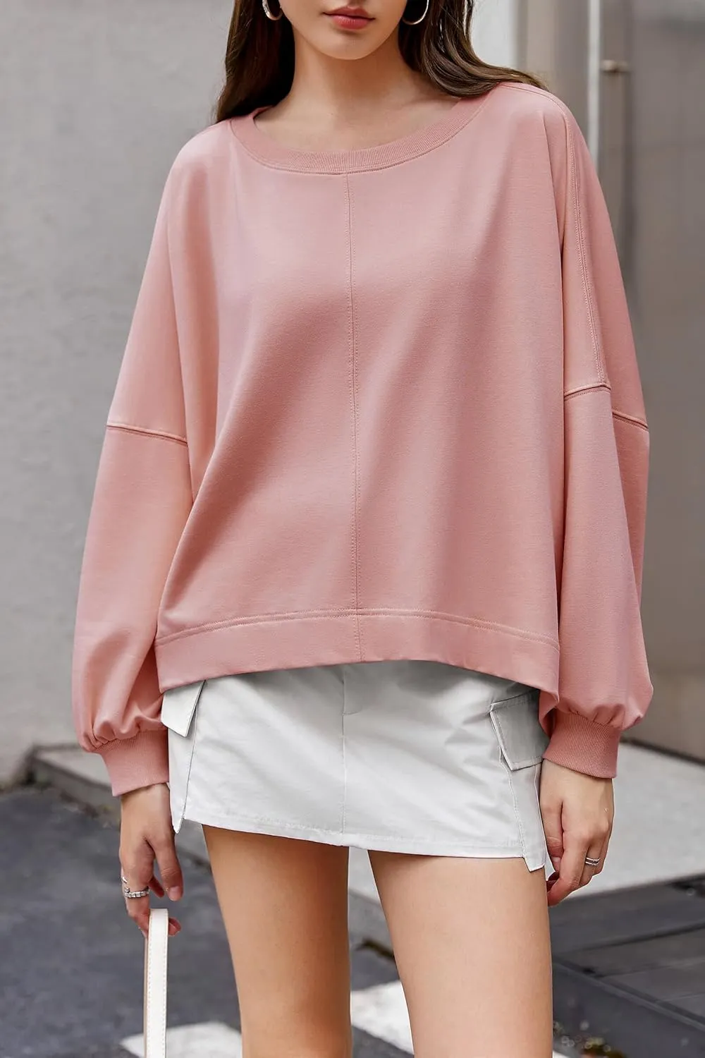 Tankaneo Womens Oversized Crewneck Sweatshirts Long Sleeve Loose Fit Slit Pullover Tops Fall Outfits Preppy Clothes