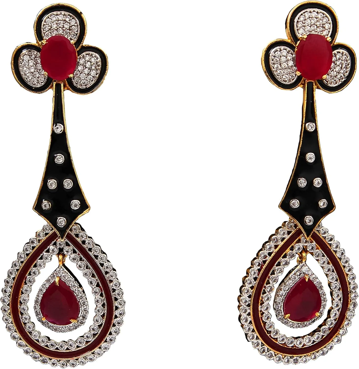 Teardrops Dangles CZ Earrings For Womens Chandelier Hoop Stud Eardrop Chandbali Golden Kundal 14k Gold Plated Earings For Girls Fashion Traditional Jewelry