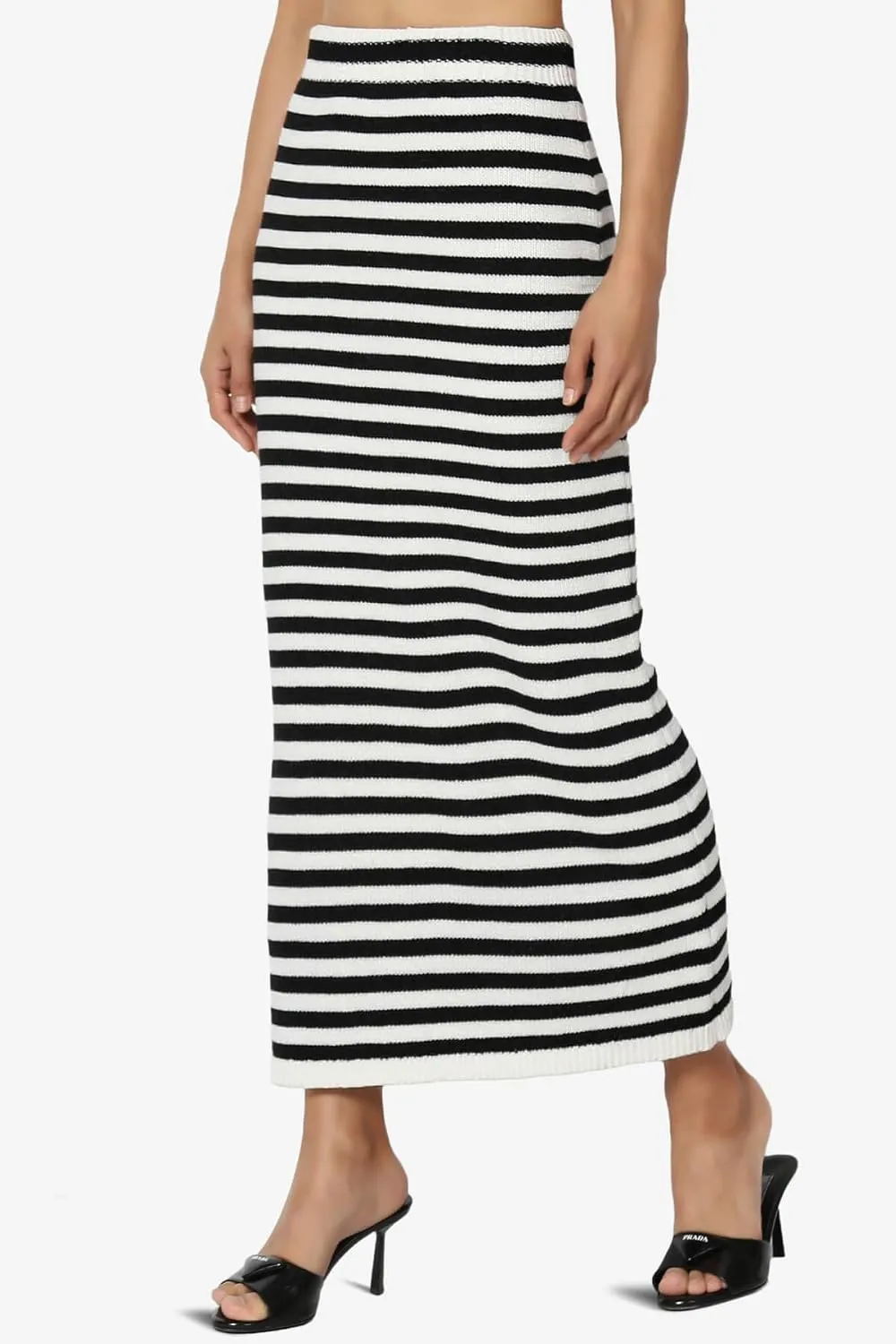 TheMogan Women's Striped Soft Yarn Knitted Long Skirt Casual High Waist Bodycon Pencil Maxi Skirts