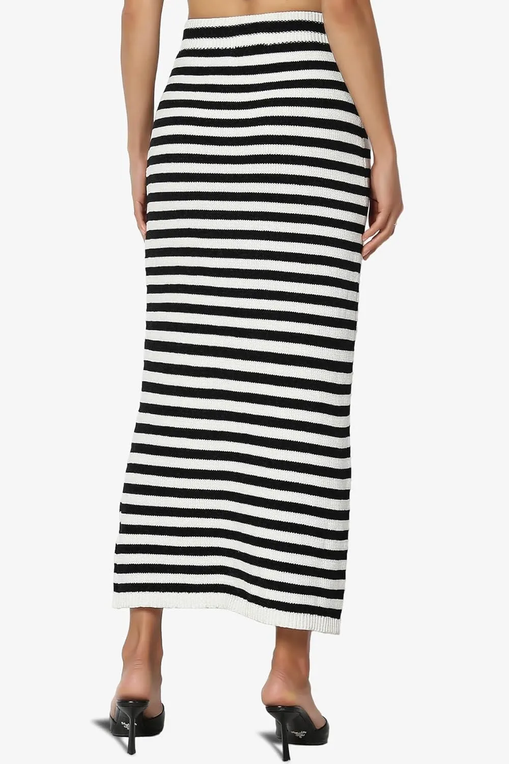 TheMogan Women's Striped Soft Yarn Knitted Long Skirt Casual High Waist Bodycon Pencil Maxi Skirts