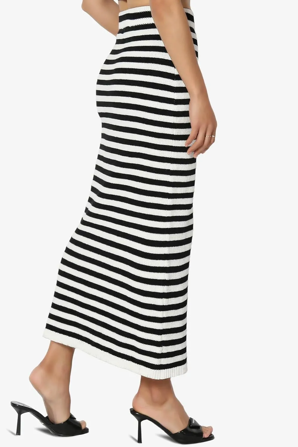 TheMogan Women's Striped Soft Yarn Knitted Long Skirt Casual High Waist Bodycon Pencil Maxi Skirts
