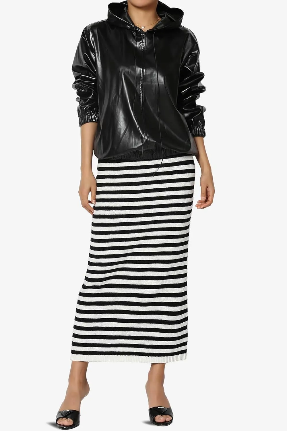 TheMogan Women's Striped Soft Yarn Knitted Long Skirt Casual High Waist Bodycon Pencil Maxi Skirts