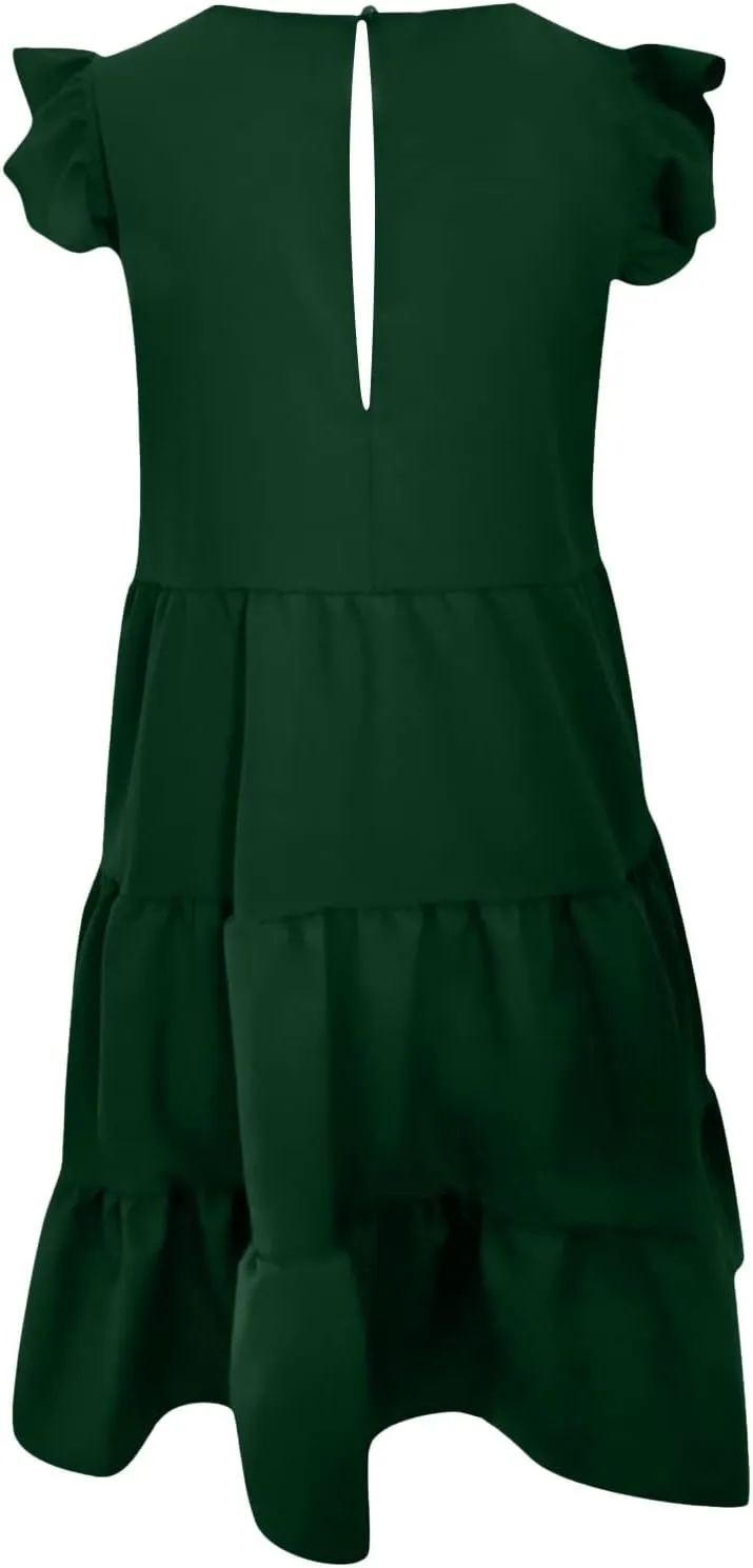 Tiered Dresses for Women Summer Trendy Ruffle Sleeve Mini Dress Casual Loose Flowy Swing Vacation Dresses