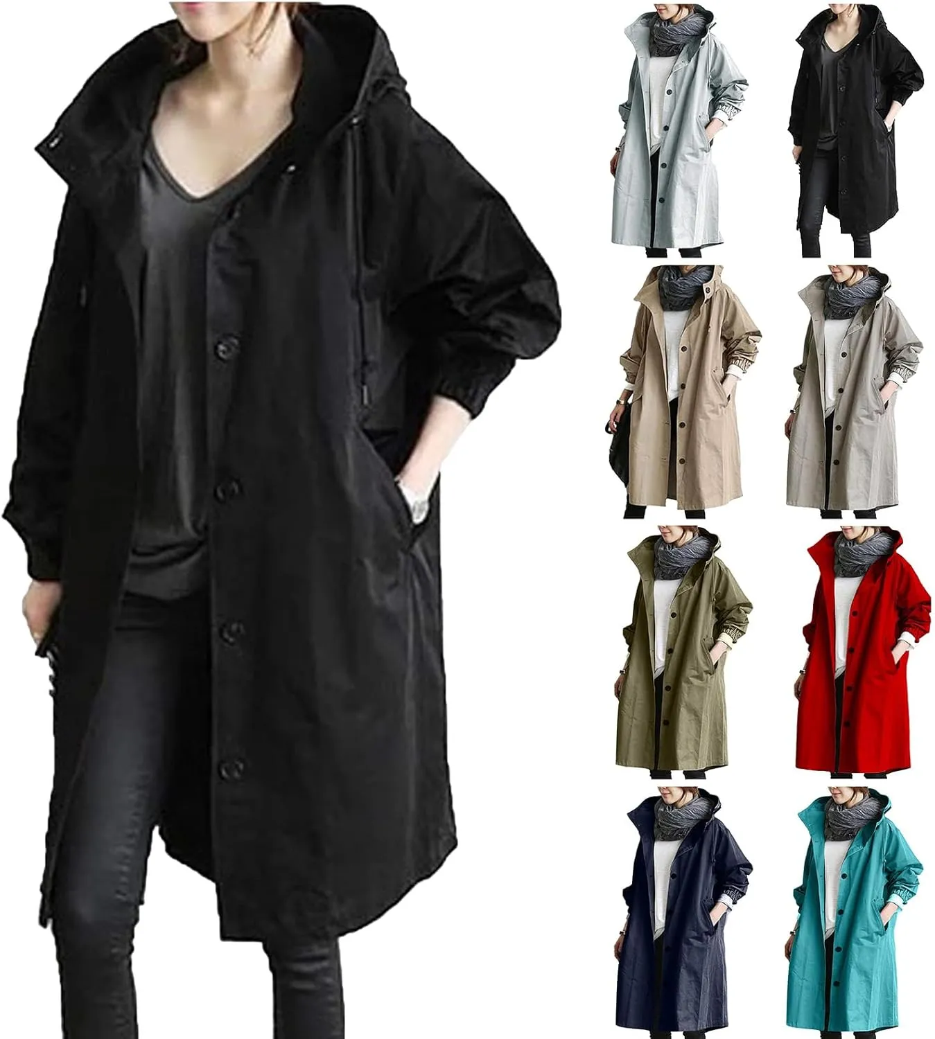 Trench Coat for Women Long Oversized Windbreaker Jackets Long Coats with Hood Casual Loose Jackets