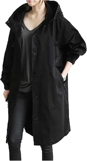 Trench Coat for Women Long Oversized Windbreaker Jackets Long Coats with Hood Casual Loose Jackets