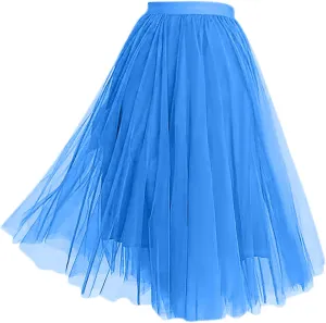 Tulle Midi Skirts for Women 2025 Summer Elastic High Waisted Swing A-Line Tiered Pleated Skirt