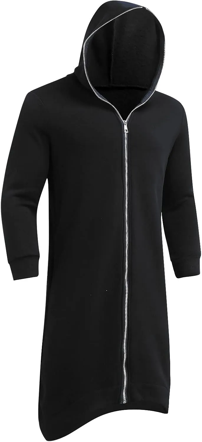 TUQIDEWU Mens Hoodies, Full Zipper Cloak Cardigan with Hood for Men Long Tunic Sweatshirts Jackets Gothic Street Cool Hoodies