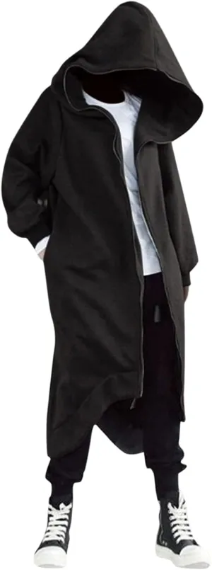 TUQIDEWU Mens Hoodies, Full Zipper Cloak Cardigan with Hood for Men Long Tunic Sweatshirts Jackets Gothic Street Cool Hoodies