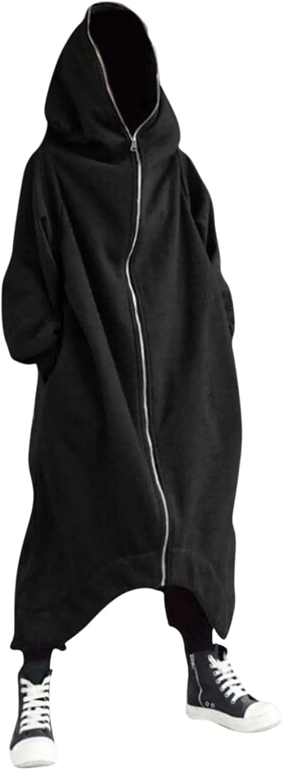 TUQIDEWU Mens Hoodies, Full Zipper Cloak Cardigan with Hood for Men Long Tunic Sweatshirts Jackets Gothic Street Cool Hoodies