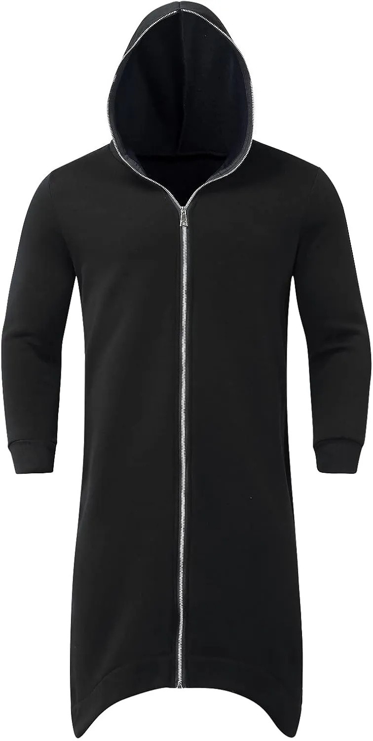 TUQIDEWU Mens Hoodies, Full Zipper Cloak Cardigan with Hood for Men Long Tunic Sweatshirts Jackets Gothic Street Cool Hoodies