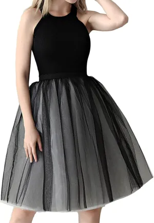 Tutu Skirt Women's Knee Length 6-Layered Wedding Party Wrap Skirt Black Tulle