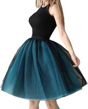 Tutu Skirt Women's Knee Length 6-Layered Wedding Party Wrap Skirt Black Tulle