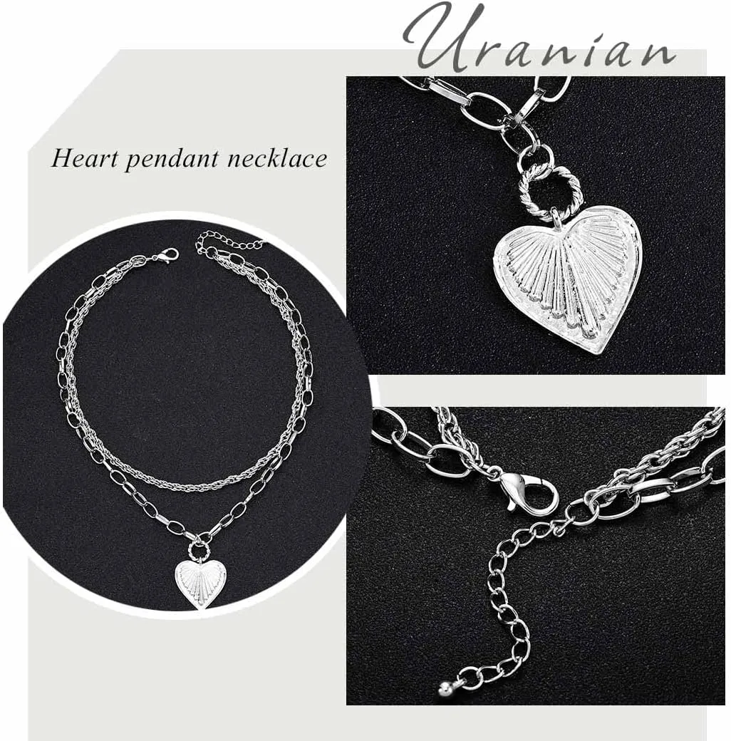 Uranian Heart Pendant Necklaces Layered Necklace Dainty Silver Choker Necklaces Fashion Necklaces Chain Layering Necklaces Jewelry for Women