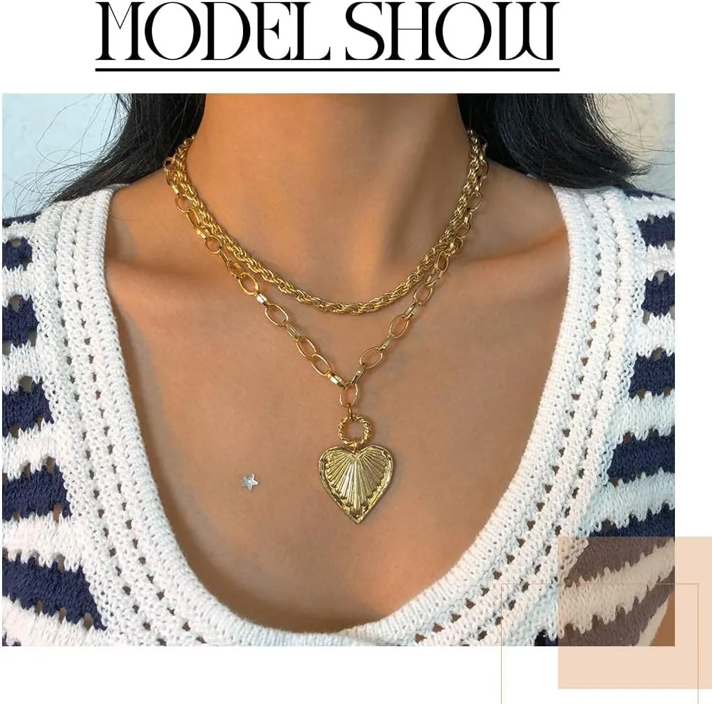 Uranian Heart Pendant Necklaces Layered Necklace Dainty Silver Choker Necklaces Fashion Necklaces Chain Layering Necklaces Jewelry for Women