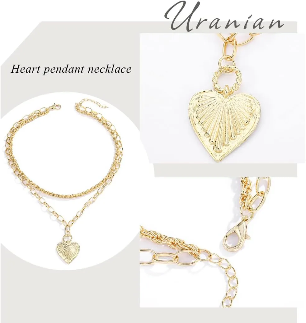 Uranian Heart Pendant Necklaces Layered Necklace Dainty Silver Choker Necklaces Fashion Necklaces Chain Layering Necklaces Jewelry for Women