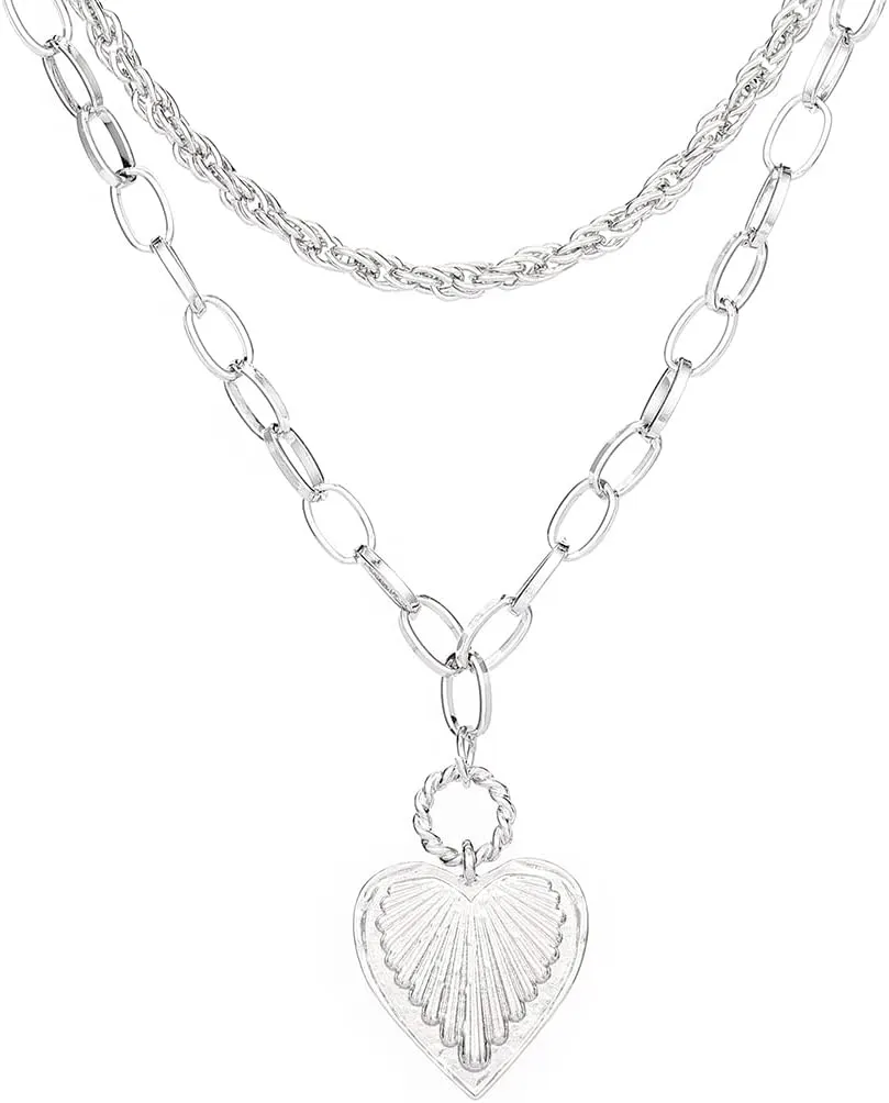 Uranian Heart Pendant Necklaces Layered Necklace Dainty Silver Choker Necklaces Fashion Necklaces Chain Layering Necklaces Jewelry for Women