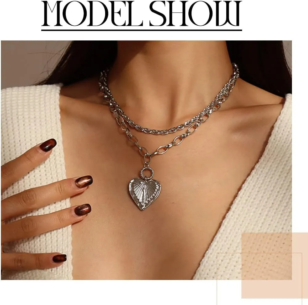 Uranian Heart Pendant Necklaces Layered Necklace Dainty Silver Choker Necklaces Fashion Necklaces Chain Layering Necklaces Jewelry for Women