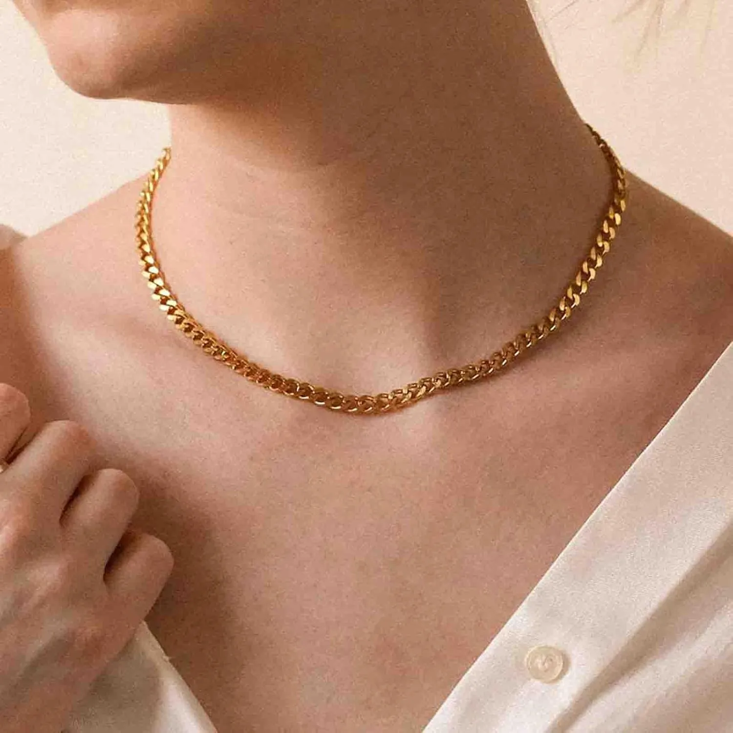Vintage Cuban Chain Choker Necklaces Curb Chain Necklaces Gold Chain Necklaces Punk Metal Chain Necklaces Jewelry for Women