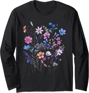 Vintage Flowers Women Wildflower Graphic Floral Gardening Long Sleeve T-Shirt