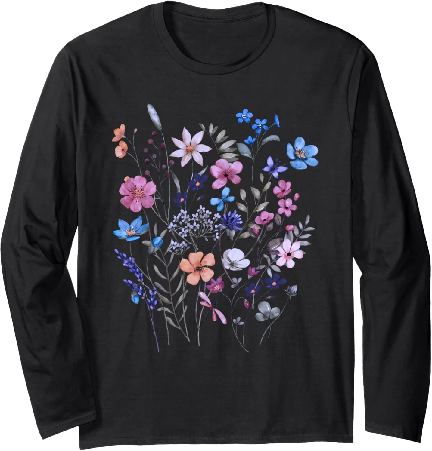 Vintage Flowers Women Wildflower Graphic Floral Gardening Long Sleeve T-Shirt