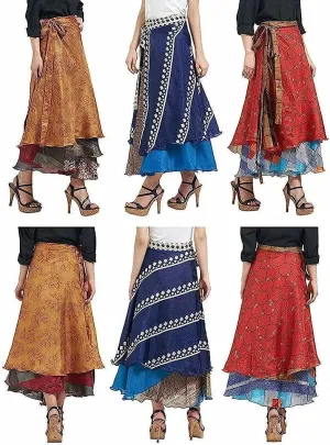 Vintage Mini Silk wrap Skirt Women Beach Skirt Handmade Boho Magic Double Layer Silk Skirt