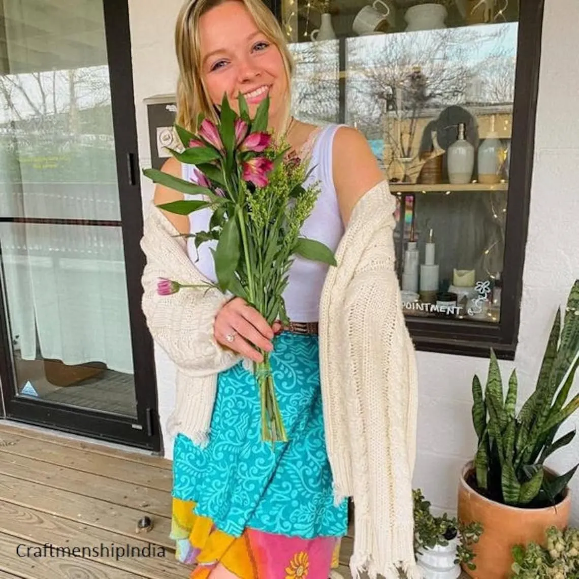Vintage Mini Silk wrap Skirt Women Beach Skirt Handmade Boho Magic Double Layer Silk Skirt