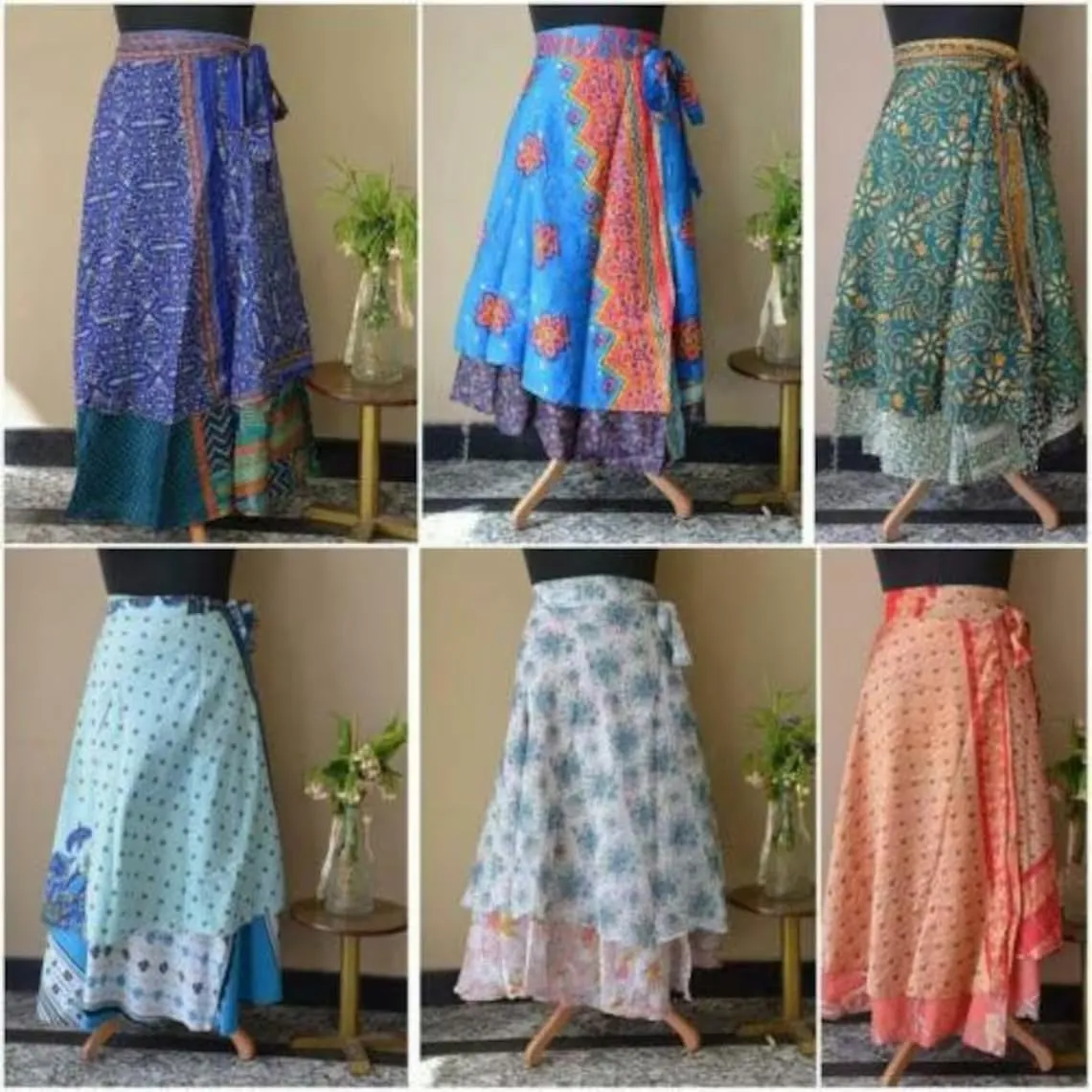 Vintage Mini Silk wrap Skirt Women Beach Skirt Handmade Boho Magic Double Layer Silk Skirt