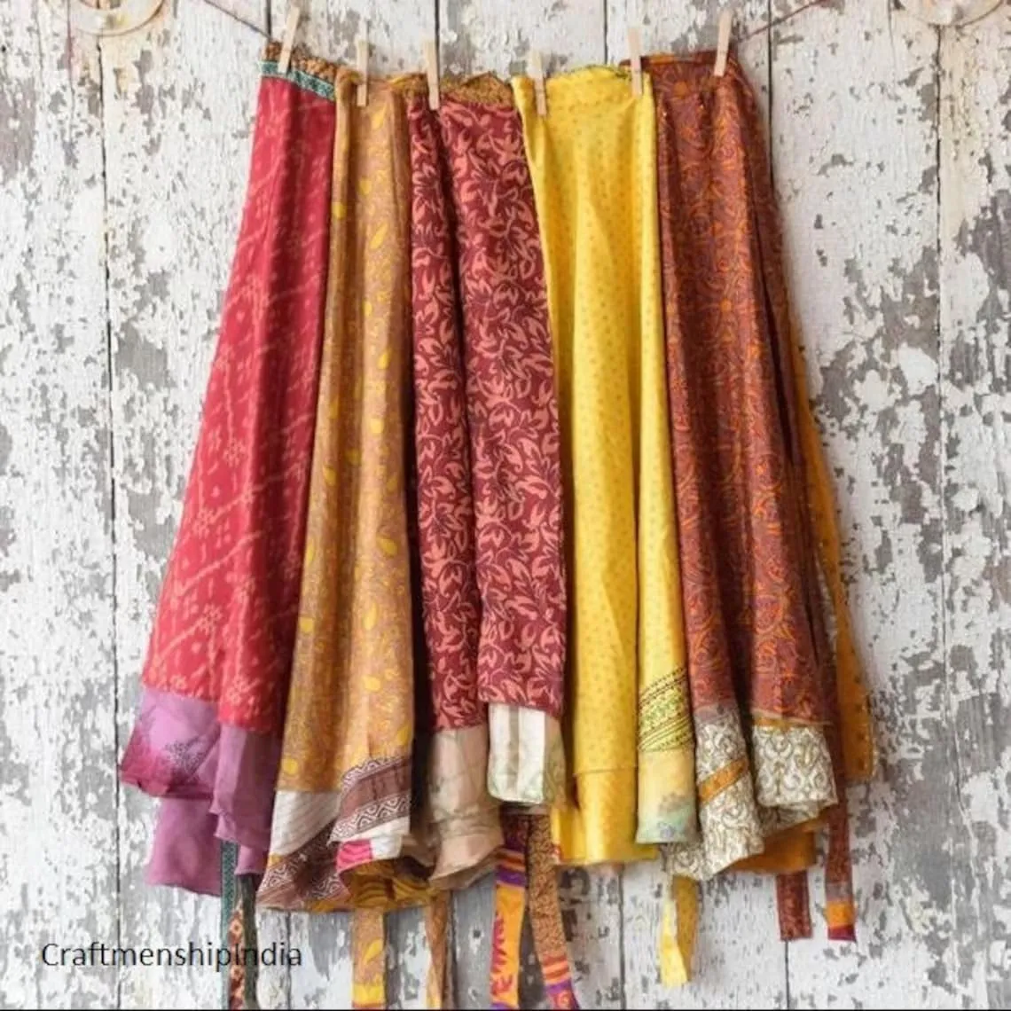 Vintage Mini Silk wrap Skirt Women Beach Skirt Handmade Boho Magic Double Layer Silk Skirt