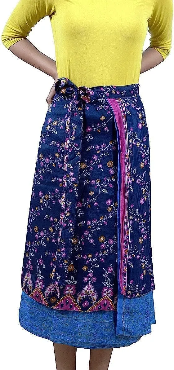 Vintage Mini Silk wrap Skirt Women Beach Skirt Handmade Boho Magic Double Layer Silk Skirt
