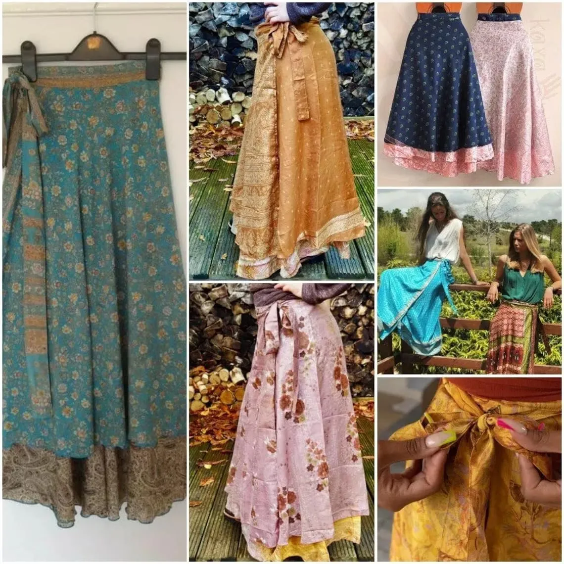 Vintage Mini Silk wrap Skirt Women Beach Skirt Handmade Boho Magic Double Layer Silk Skirt