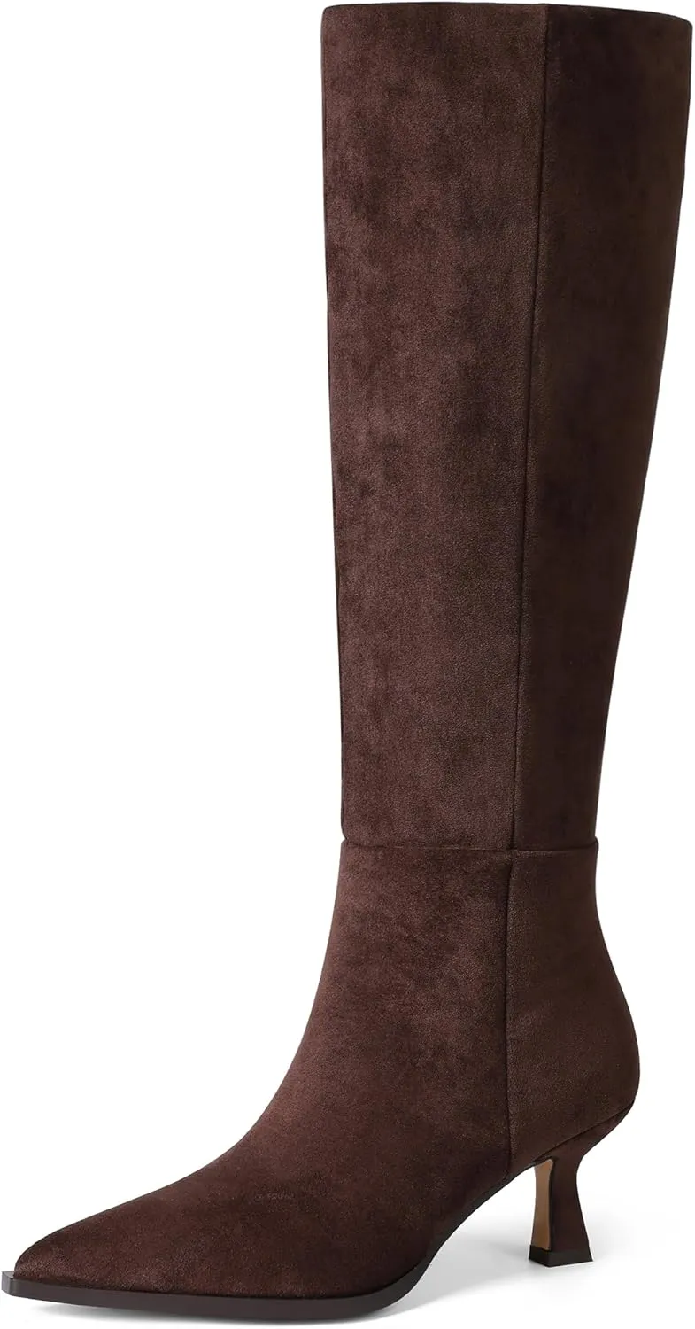 VOMIRA Knee High Boots for Women Black Boots Pointy Toe Kitten Heels Wide Calf Boots 3 In High Heels Long Boots Stiletto Boots Dress Tall Boots