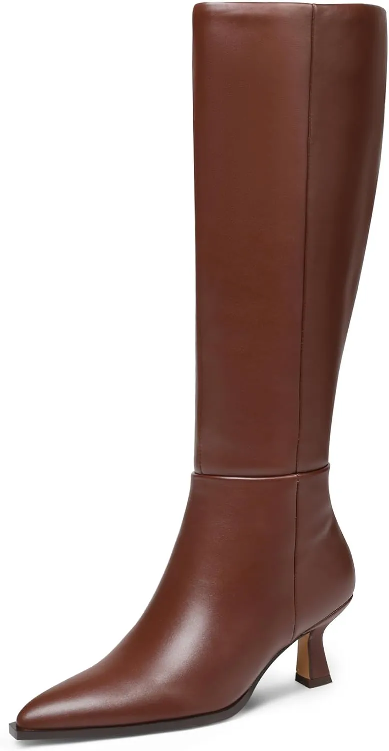 VOMIRA Knee High Boots for Women Black Boots Pointy Toe Kitten Heels Wide Calf Boots 3 In High Heels Long Boots Stiletto Boots Dress Tall Boots